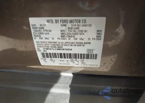 2021 Ford Explorer King Ranch из США, поврежденный, VIN 1FM5K7LC9MGB70039